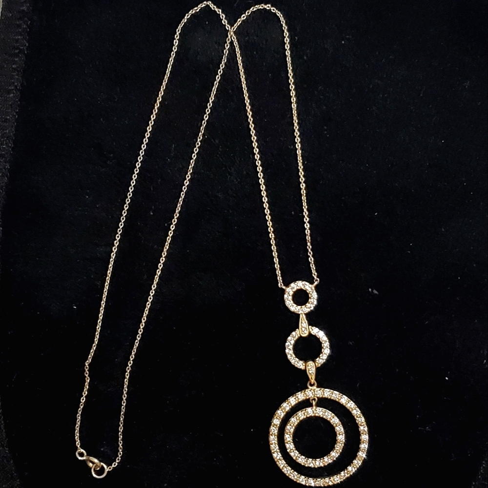 Sterling Silver 925 CZ Pave Circle in Circle Necklace